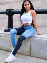 Denim High Wasit Color Block Patchwork Jeans